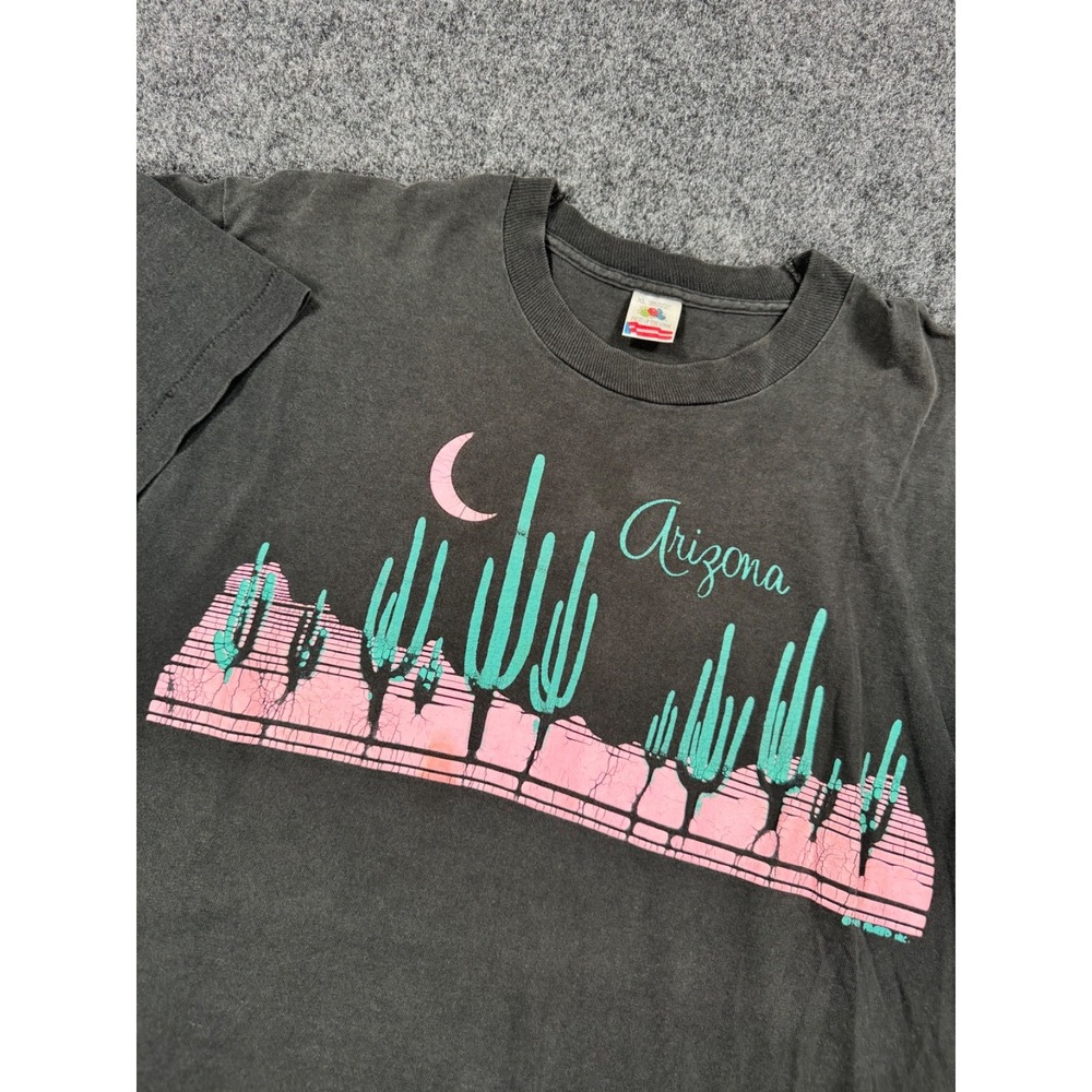 Vintage 90s Arizona Desert Cactus T Shirt XL Black Southwest USA Single Stitch